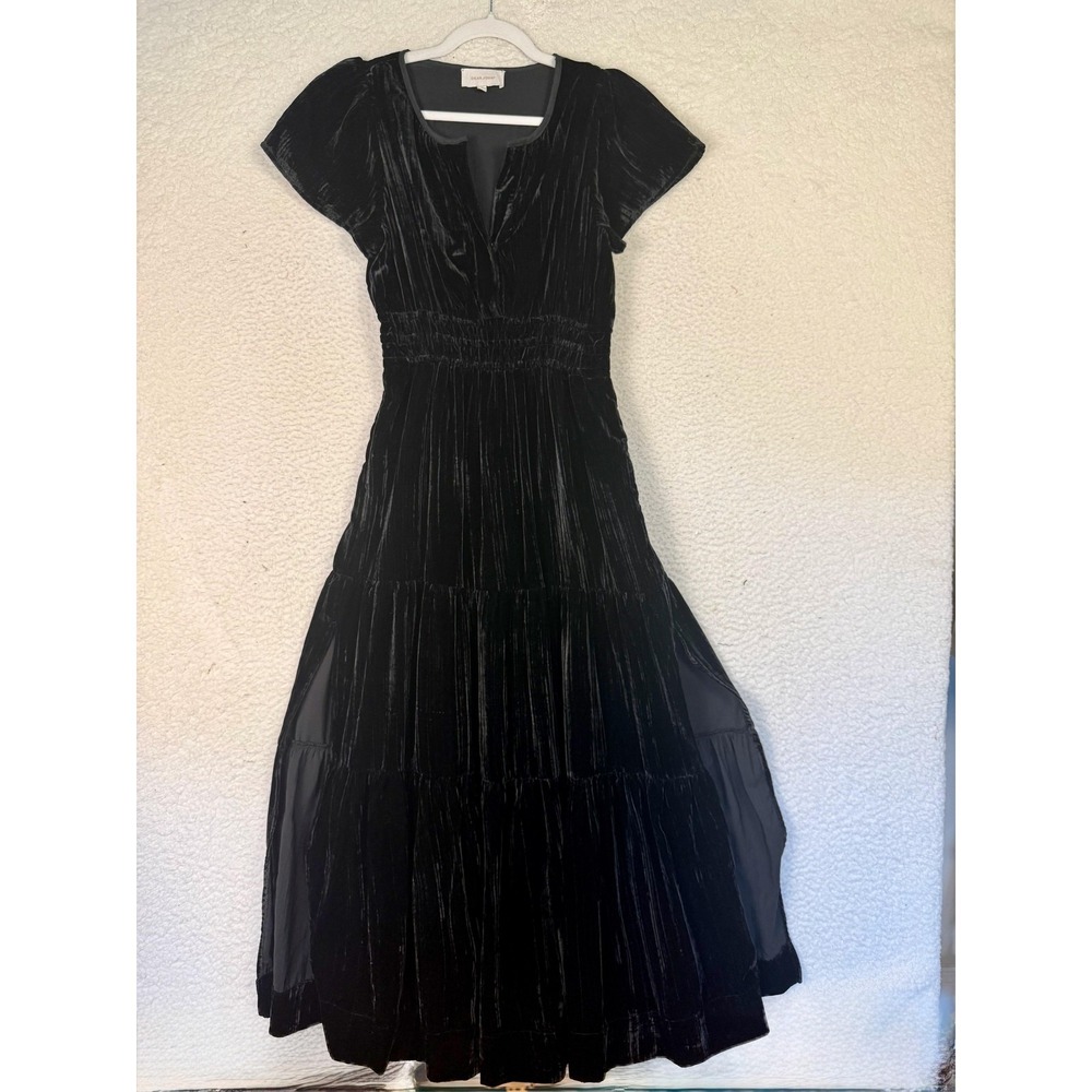 Dear John Dress Womens Small Black Maxi Velvet Smocked Witchy Goth Whimsygoth